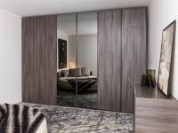 Utah wardrobe with full-height handles - dark elm melamine finish combined with two central dark mirror doors