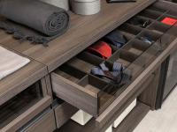 Drawer with glass front equipped with internal dividers in charcoal laminate