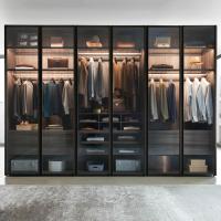 Pacific walk-in wardrobe with smoked clear glass doors and browm matt lacquered metal frame