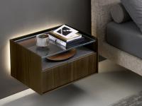 Columbus bed-side table - model with open compartment, ceramic top and upper glass top