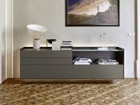 Modern sideboard with glass top Columbus Glass, wall-mounted model with LED profile