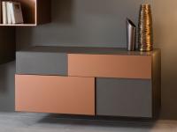 Wall-mounted sideboard with drawers and drop down door Fly Deco, with double thicknesses doors in one or two colours