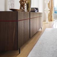 Montana two-tone lacquered wooden sideboard, symmetrical model, with cylindrical metal feetred groove and metal rod feet