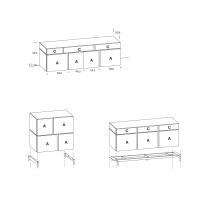 Standard and cylindrical feet diagram - sideboards and cupboards wider than 120 cm, an anti-flexing metal base with feet is providedh feet