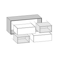 Scheme of perimetral structure, containers with hinged / folding doors and compartments