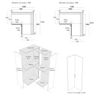 Specific measurements of the corner element for Pacific collection wardrobes with hinged doors