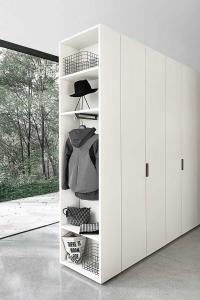 Pacific side bookcase for hinged wardrobe with shelves and extractable hanging rail
