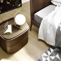View from above of Dakota bedside table with wooden top and protruding back outline