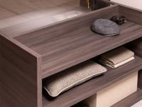 Practical open compartments on the closet island dresser in dark elm melamine Pacific