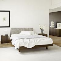 Maryland wooden modern double bed in heat-treated oak finish and upholstered headboard
