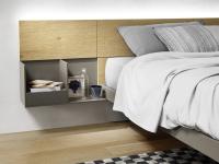 Detail of the open compartment with drawer (cm 60 h.30 - 2 compartments) integrated with California wall panels system working as an headboard