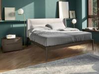 Minnesota upholstered bed with wrap-around headboard and wooden bed frame
