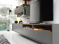 Ohio two-tone TV stand with open compartments - detail of frame and fronts in contrasting colour