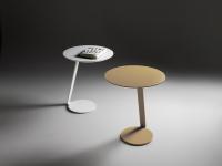 Couple of round side tables in white matt lacquer and bronze metallic lacquer