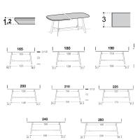 Modelli, dimensioni e particolari dei bordi del tavolo Alfred con piano ovale