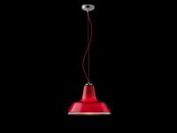 Lagoon lamp with red glass lampshade and chromed structure