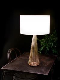 Bluebell ribbed-glass desk lamp, with white fabric lampshade