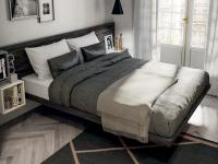 Overfly floating bed with wall panels, bed-frame and headboard made of wood