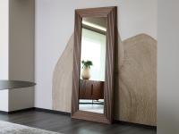 Vanity mirror with slatted wooden frame, here proposed with canaletto walnut slats of solid wood 
