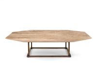 Alex coffee table with octagonal top in Royal Deer marble and metal base in Burnished Bronze