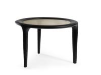 Godot round coffee table in the cm Ø60 h.40 model in Black Oak wood veneer and Smoky golden-mesh glass top.