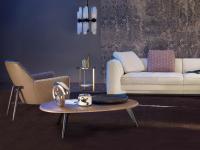 Dan coffee table in Canaletto walnut paired with the Eve armchair and Franklin sofa from the Borzalino collection