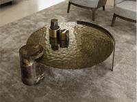 Piece round glass and marble coffee table with top in hammered glass Bronze finish