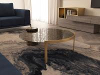 Piece round glass and marble coffee table with characteristic hammered glass top finish