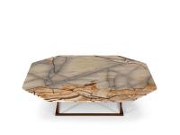 Alex coffee table with octagonal top in Blue Island marble and slim brass base 