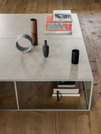 Turku coffee table with fokos sale ceramic stone top and square tube structure in platinum matt lacquer