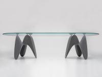 Gaya glass table with oval top and two base supports
