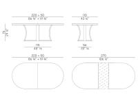 Schema dimensionale tavolo ovale allungabile