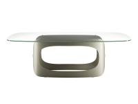 Modern table with a crystal top Odyssey, with a painted metal base characterised by soft, curved lines