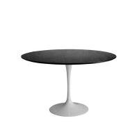 Two-tone Saarinen table with black matte liquid laminate top and white matte lacquered aluminium frame