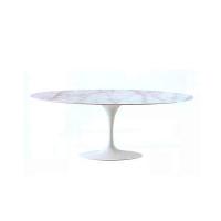 Saarinen elliptical table with matte white lacquered aluminium frame and white Carrara marble top