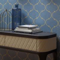 Tiffany console table with rounded edges, covered in leather with a quilted effect