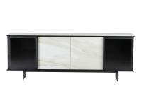 Aira elegant sideboard with  porcelain stoneware and glass doors with a visible matte black lacquered metal base with 17 cm high feet