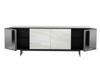 Aira elegant sideboard with porcelain stoneware and glass doors - side door openings on the sides is visible