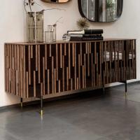 Modern mirrored sideboard Drops with inserts in canaletto walnut wood veneer