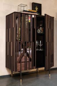 Cupboard Drops doors in bronzed mirror-effect methacrylate