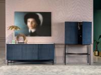 Extrò pleated-effect velvet sideboard, also available in the bar cabinet version