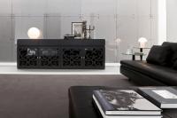Paris modern lacquered sideboard in black matt lacquer and black extra-clear lacquered glass