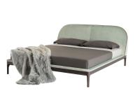 Upholstered bed with thin wooden bed frame and contrast creasing