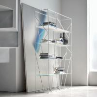Naviglio double-sided bookcase with metal structure and white shelves