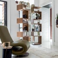 Osuna swivel bookcase with mirror elements with structure in canaletto walnut wood veneer