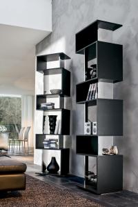 Osuna swivel bookcase with mirror elements in black matt lacquered finish