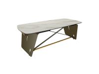 Rectangular curved shaped porcelain top with matte gold metallic lower bar