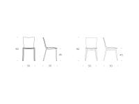 Aria chair - Model and measurements of the legs in metal or wood veneer