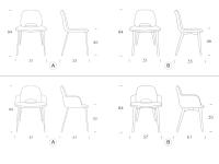 Beetle armchair - Model and measurements of the metal legs (A) or solid wooden legs (B)