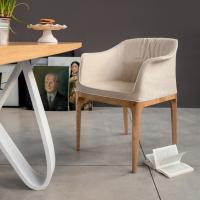 Mivida tub armchair in white nabuk leather and structure in solid ash wood painted natural oak